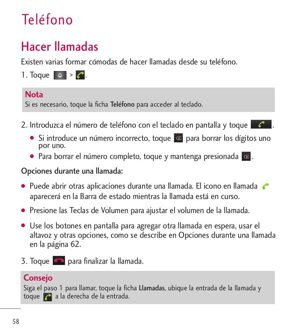 Teléfono, Hacer llamadas | LG LGL85C User Manual | Page 297 / 490