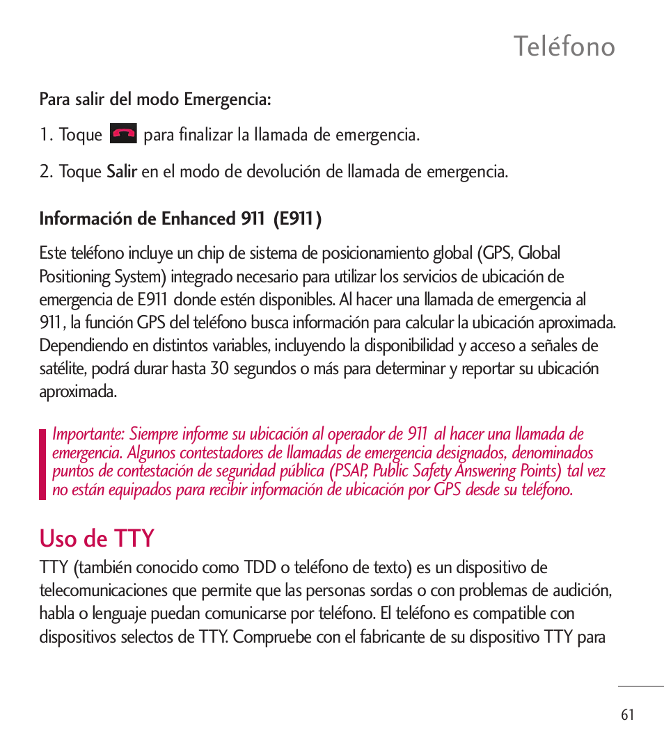 Teléfono, Uso de tty | LG LGL85C User Manual | Page 300 / 490