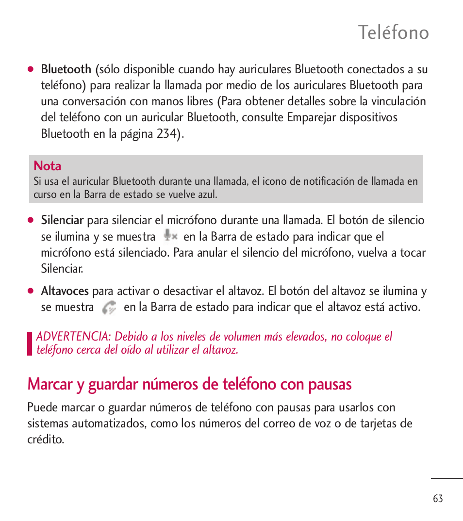 Teléfono, Marcar y guardar números de teléfono con pausas | LG LGL85C User Manual | Page 302 / 490