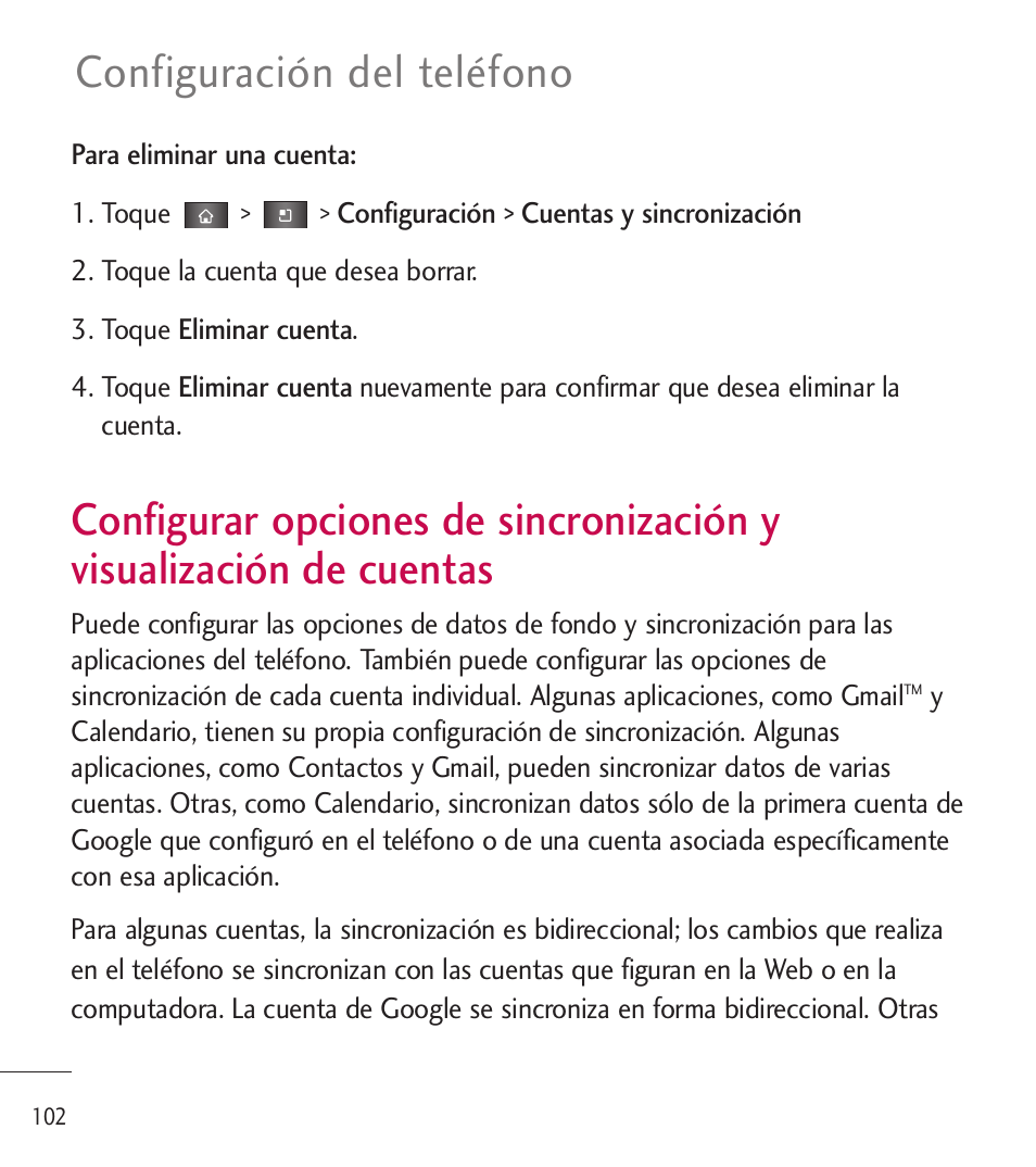 De cuentas, Configuración del teléfono | LG LGL85C User Manual | Page 341 / 490