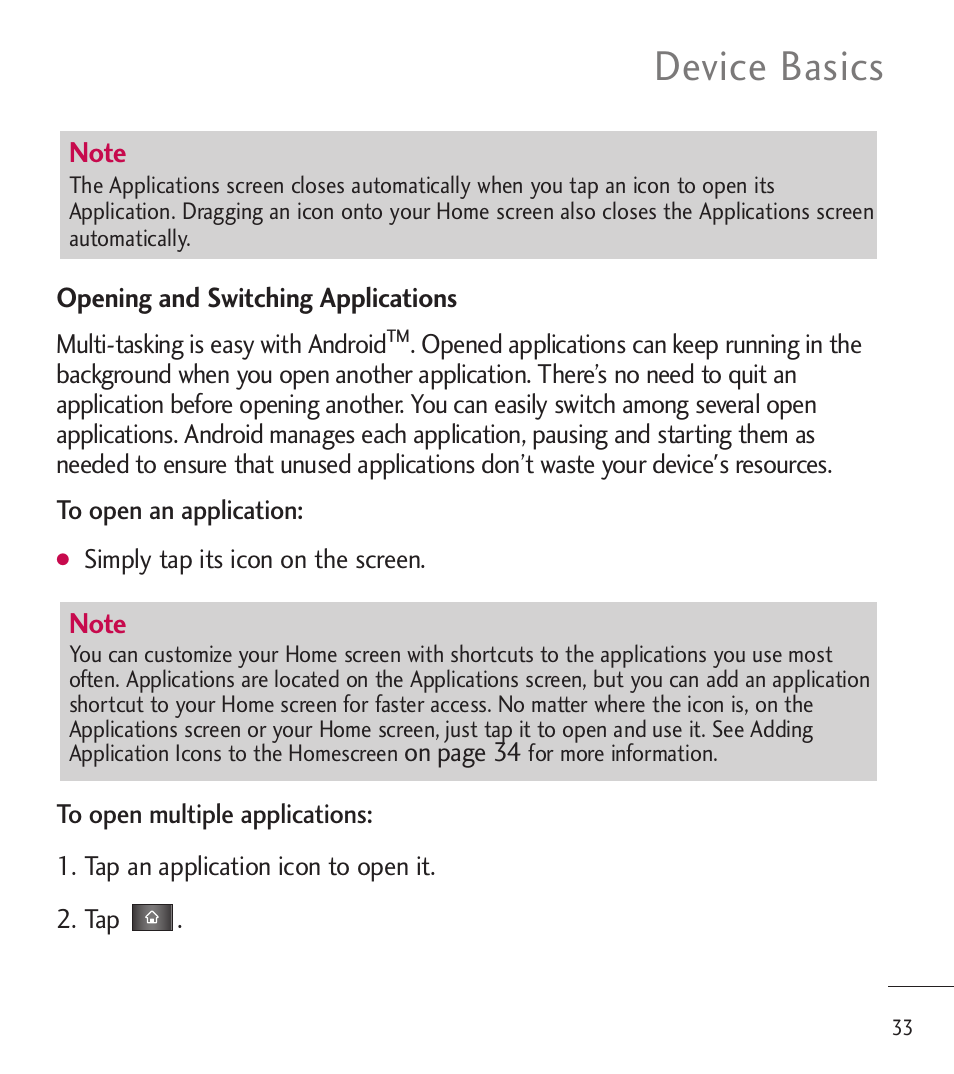 Device basics | LG LGL85C User Manual | Page 35 / 490