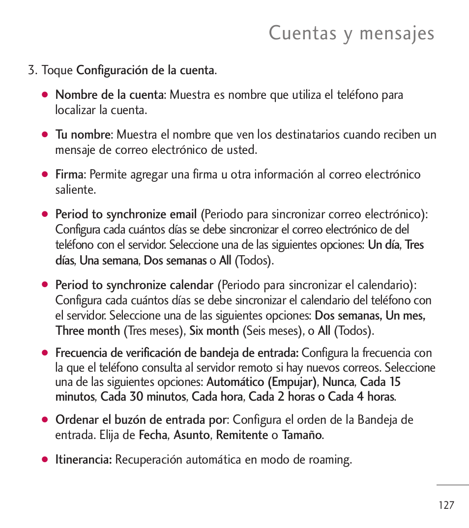 Cuentas y mensajes | LG LGL85C User Manual | Page 366 / 490