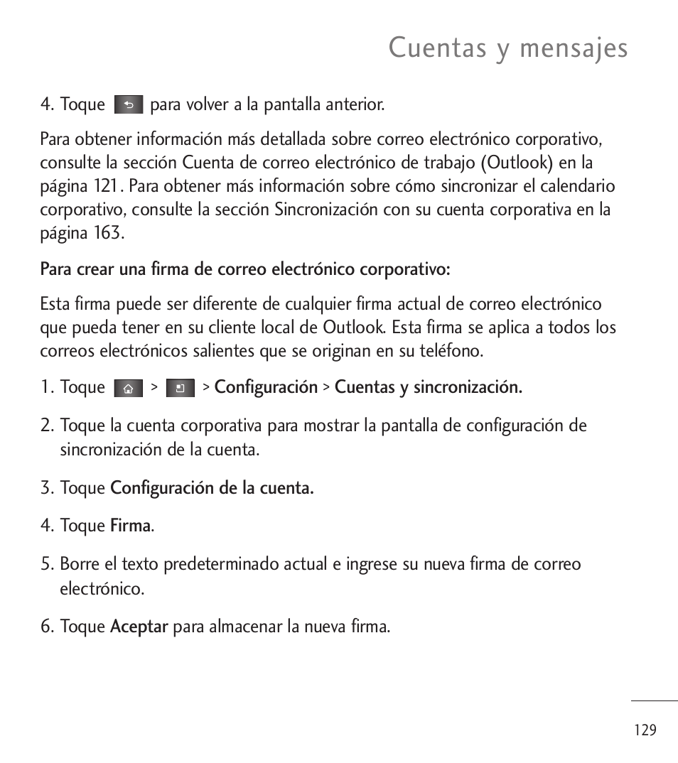 Cuentas y mensajes | LG LGL85C User Manual | Page 368 / 490