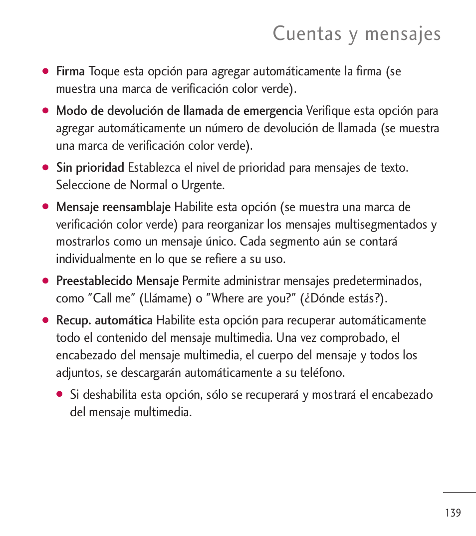 Cuentas y mensajes | LG LGL85C User Manual | Page 378 / 490