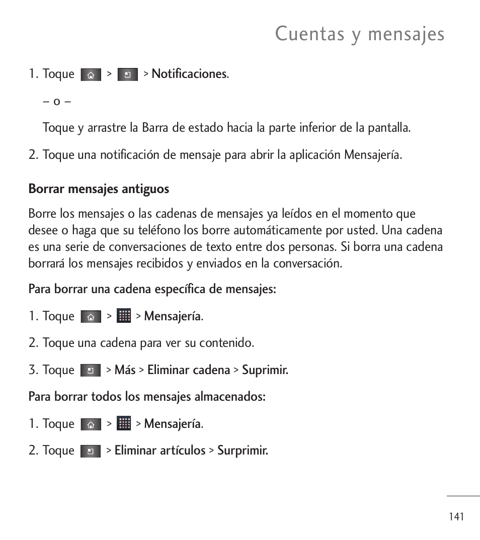 Cuentas y mensajes | LG LGL85C User Manual | Page 380 / 490