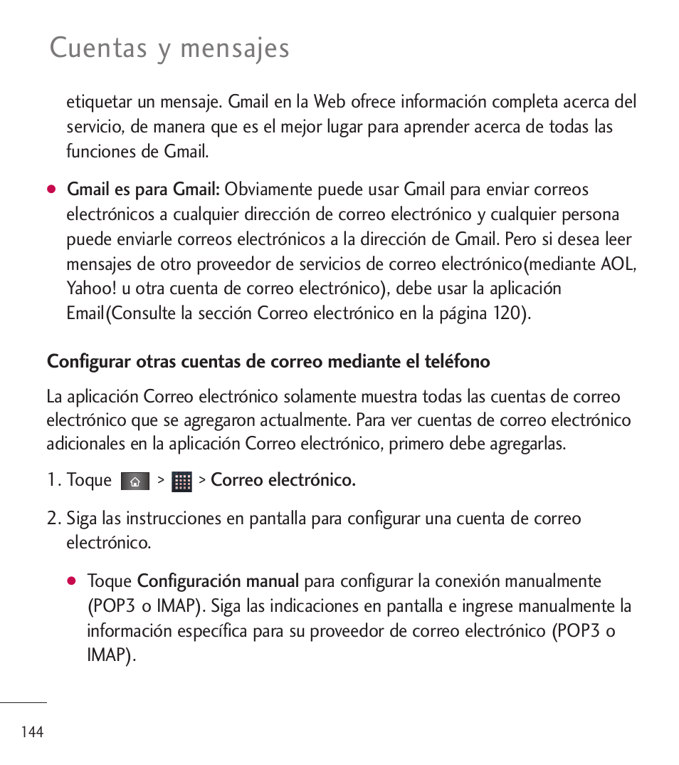 Cuentas y mensajes | LG LGL85C User Manual | Page 383 / 490