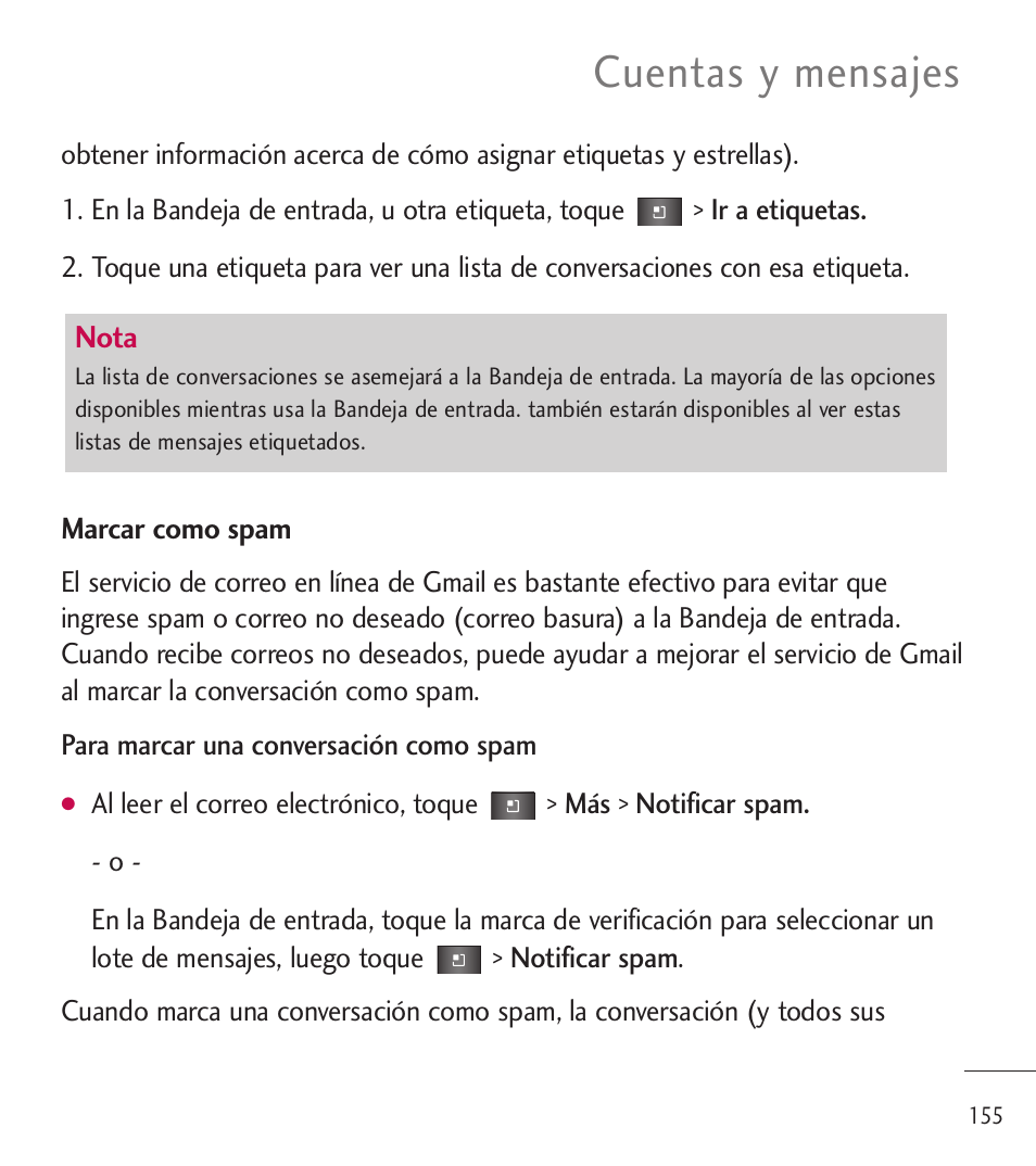 Cuentas y mensajes | LG LGL85C User Manual | Page 394 / 490