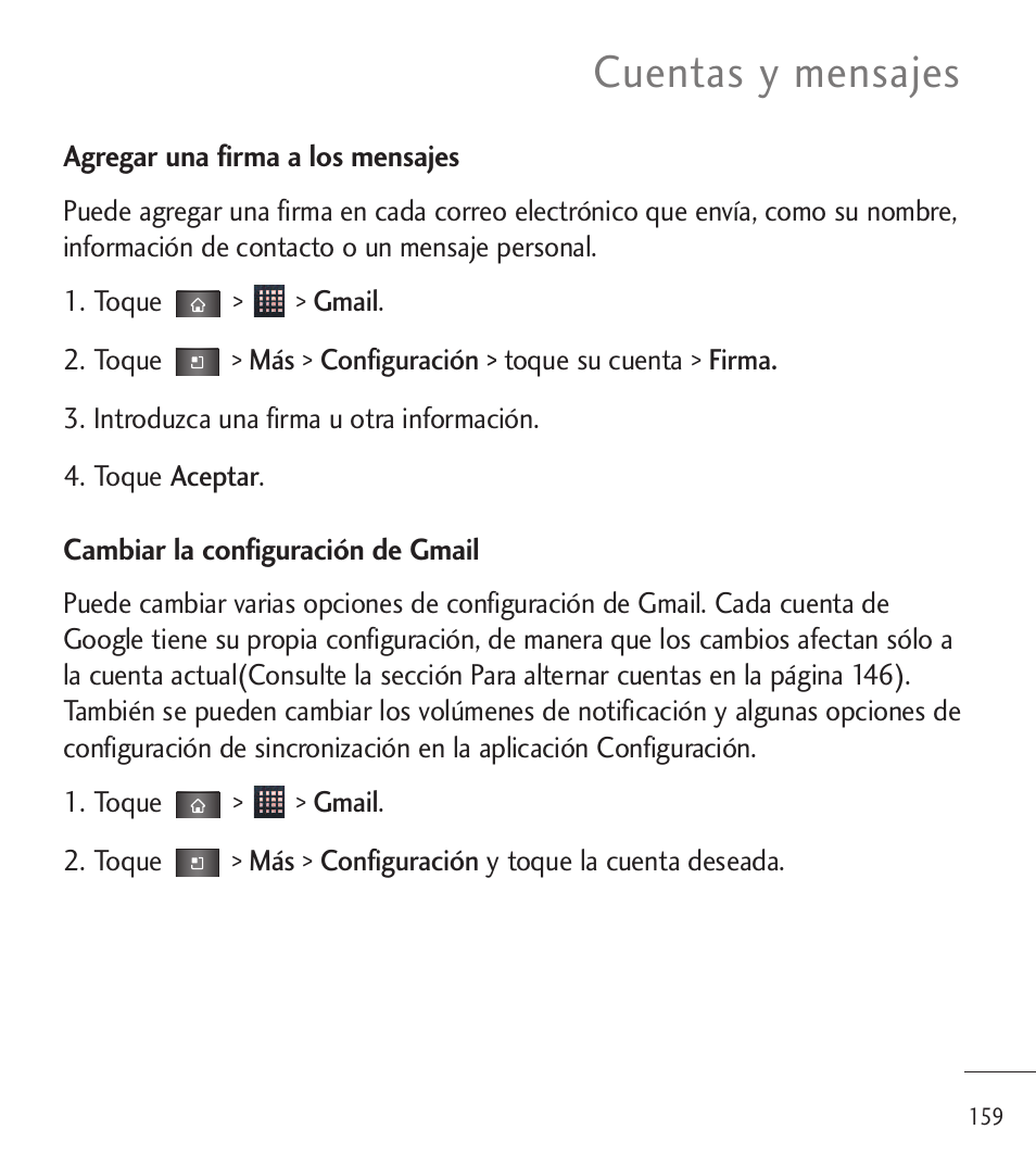 Cuentas y mensajes | LG LGL85C User Manual | Page 398 / 490