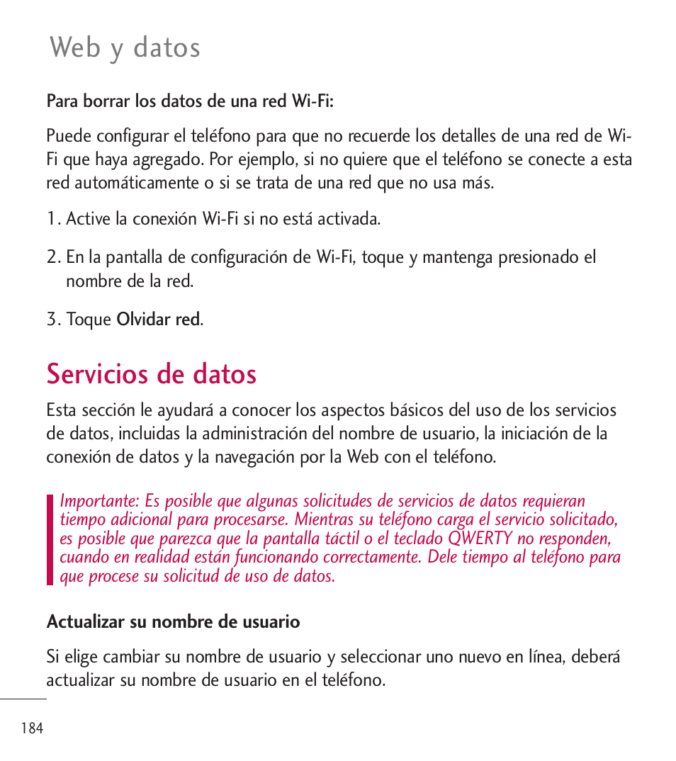 Servicios de datos, Web y datos | LG LGL85C User Manual | Page 423 / 490