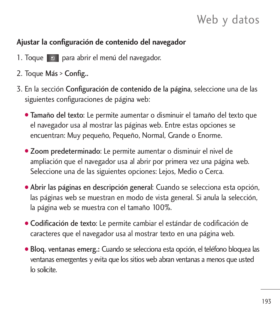 Web y datos | LG LGL85C User Manual | Page 432 / 490