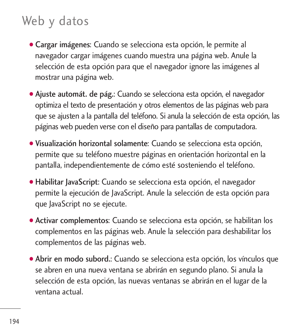 Web y datos | LG LGL85C User Manual | Page 433 / 490