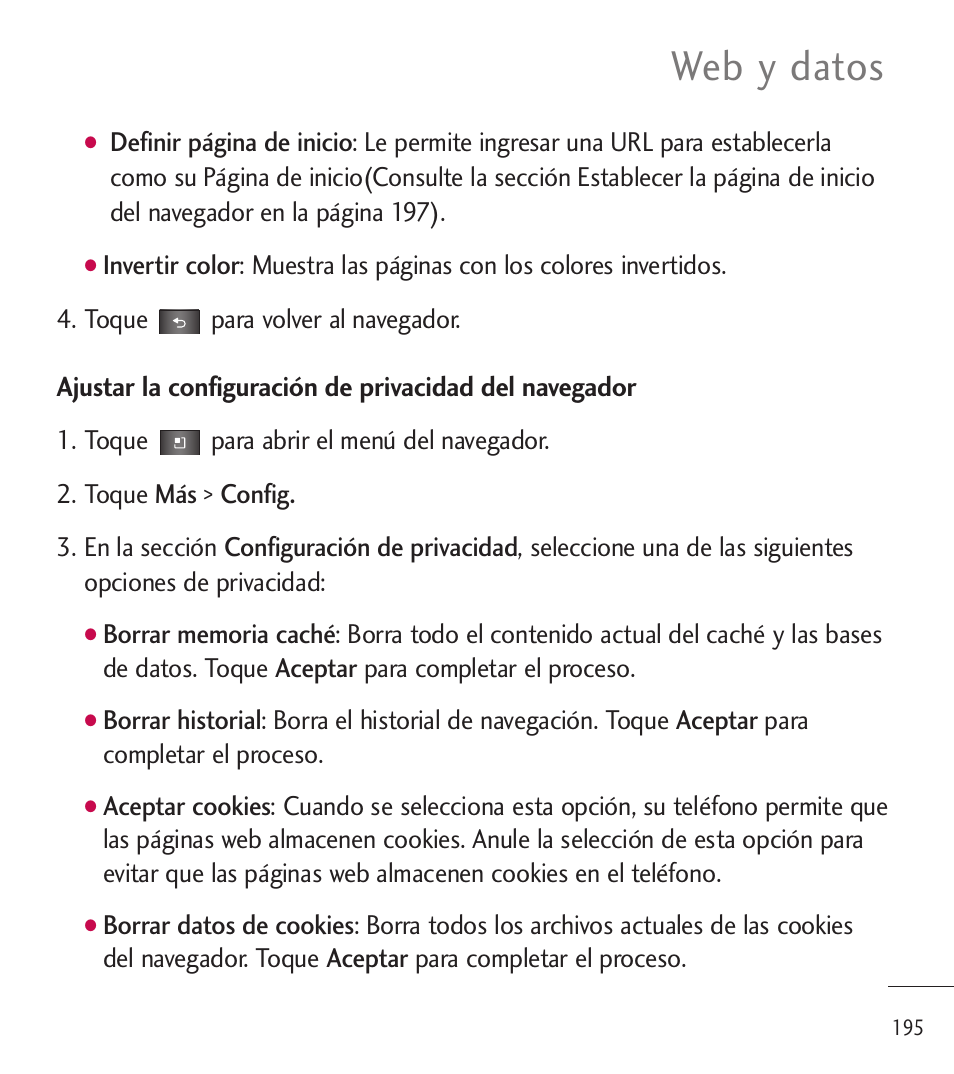 Web y datos | LG LGL85C User Manual | Page 434 / 490