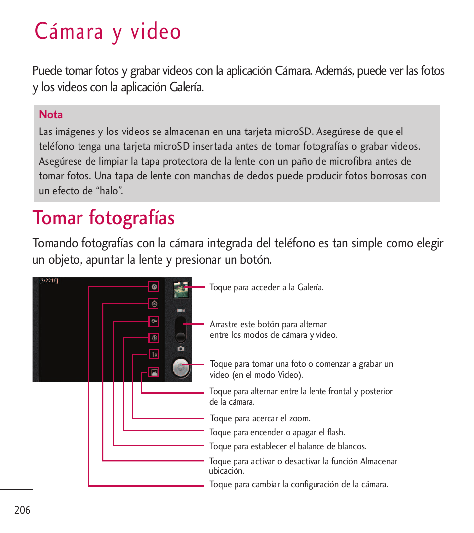 Cámara y video, Tomar fotografías | LG LGL85C User Manual | Page 445 / 490