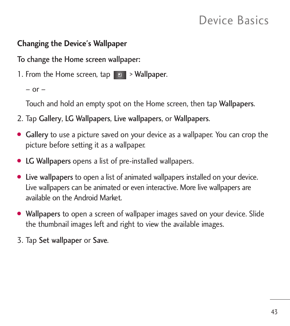 Device basics | LG LGL85C User Manual | Page 45 / 490