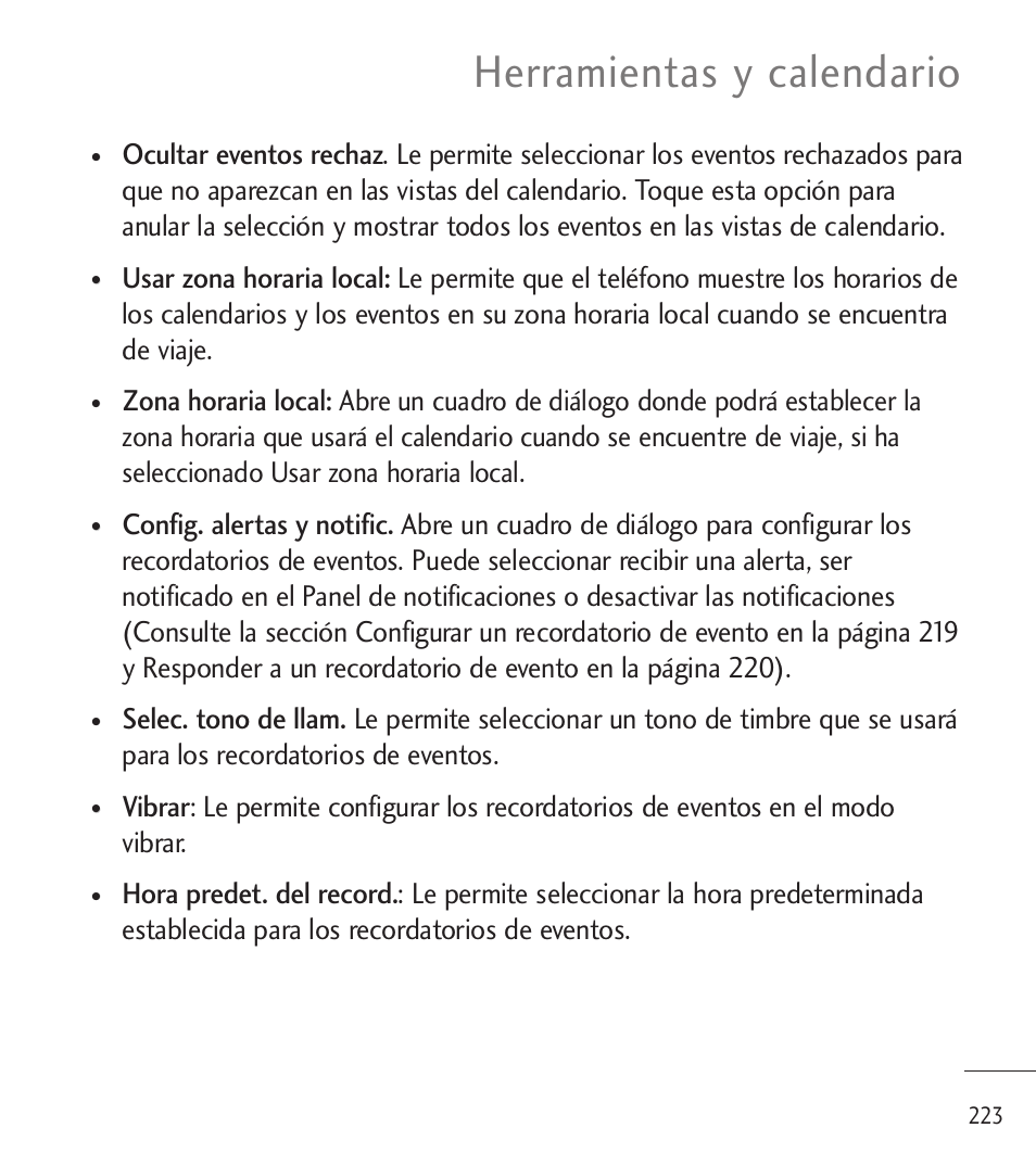 Herramientas y calendario | LG LGL85C User Manual | Page 462 / 490