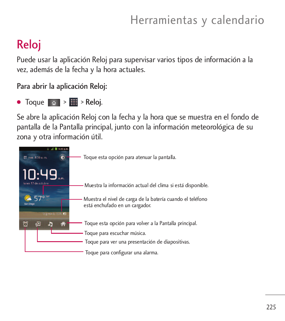 Reloj, Herramientas y calendario | LG LGL85C User Manual | Page 464 / 490