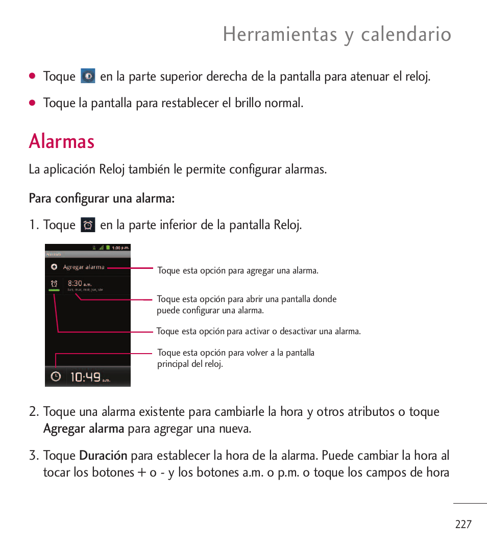 Alarmas, Herramientas y calendario | LG LGL85C User Manual | Page 466 / 490