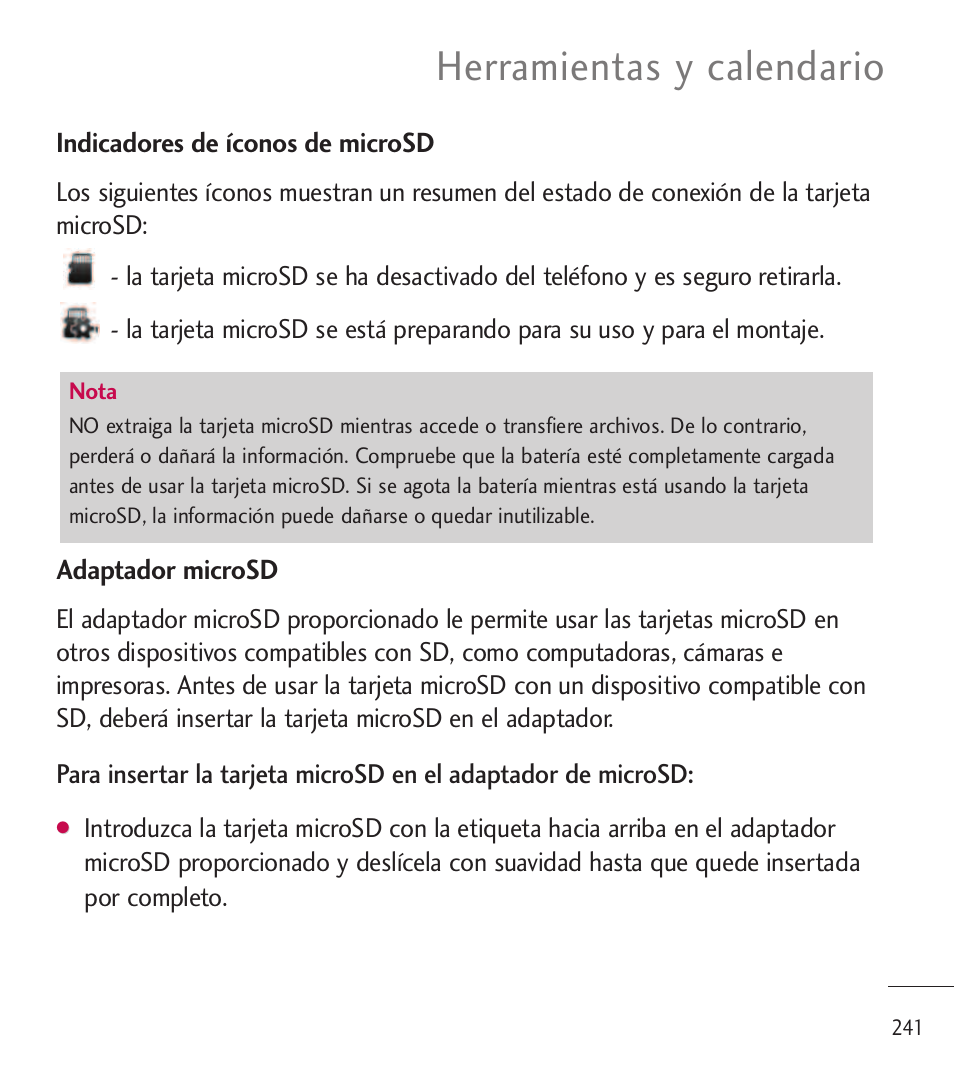 Herramientas y calendario | LG LGL85C User Manual | Page 480 / 490