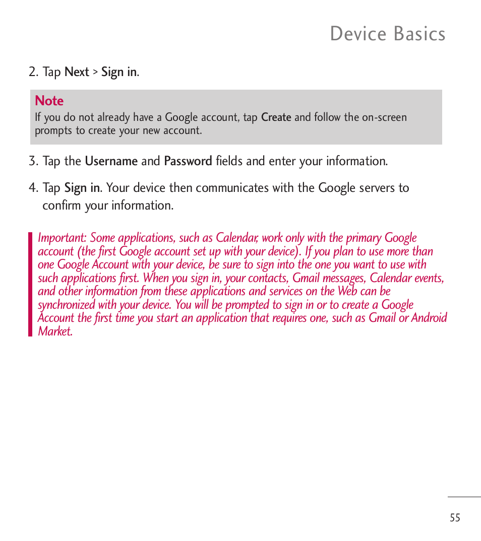 Device basics | LG LGL85C User Manual | Page 57 / 490