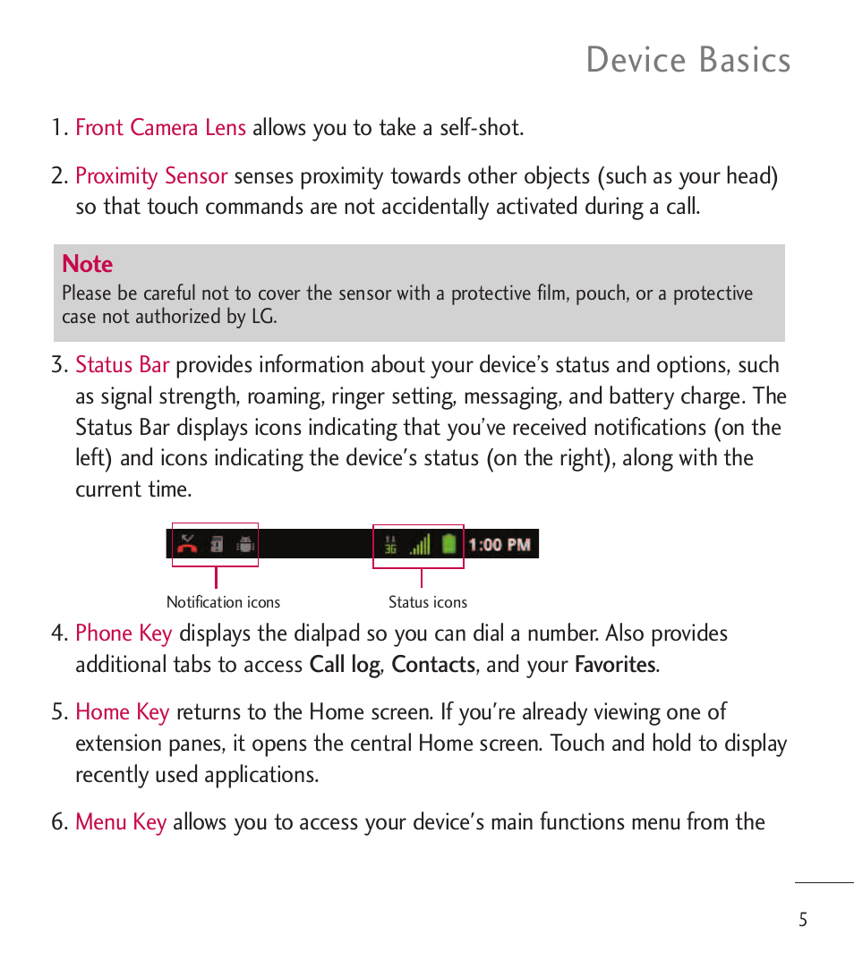 Device basics | LG LGL85C User Manual | Page 7 / 490