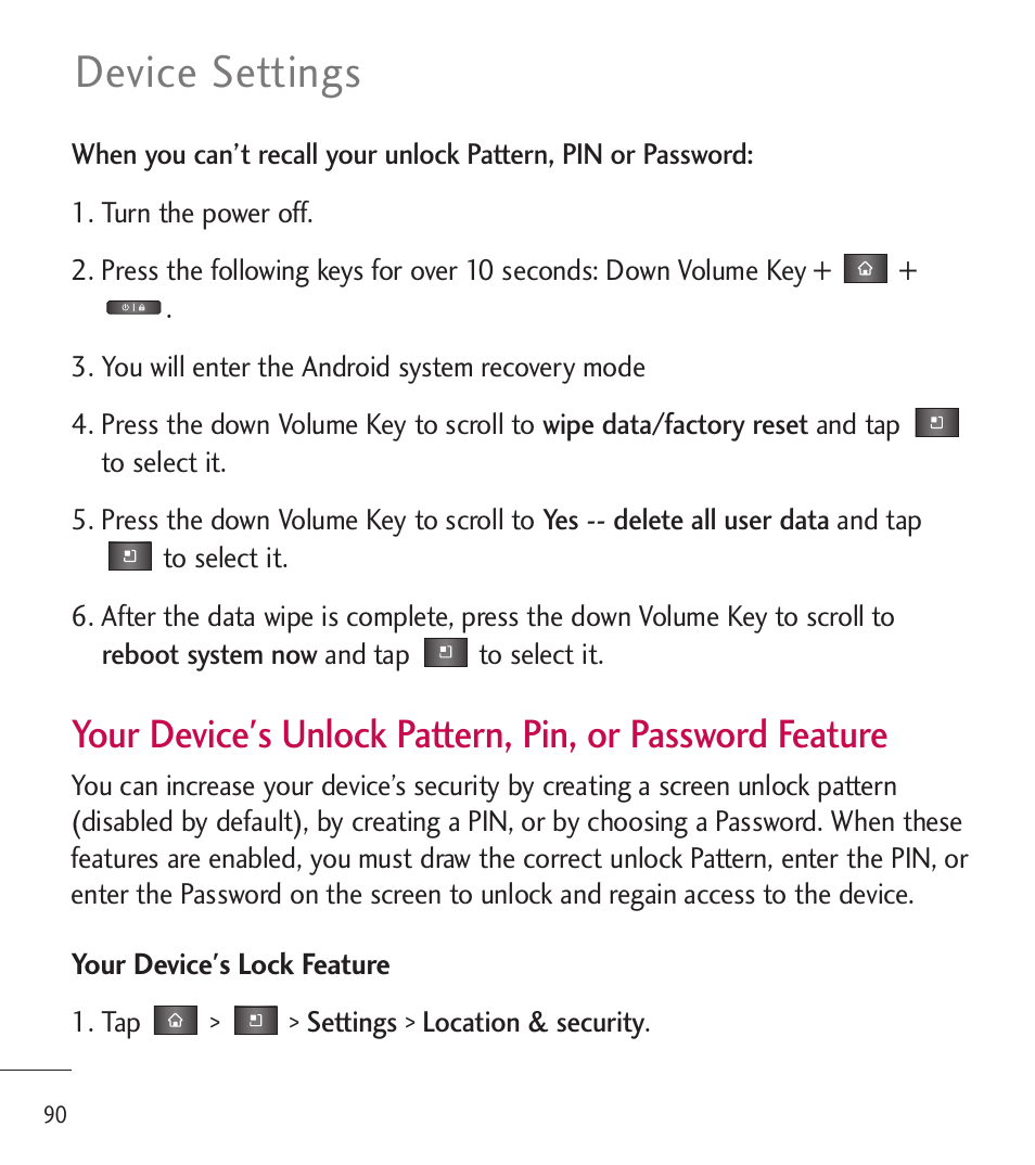Device settings | LG LGL85C User Manual | Page 92 / 490