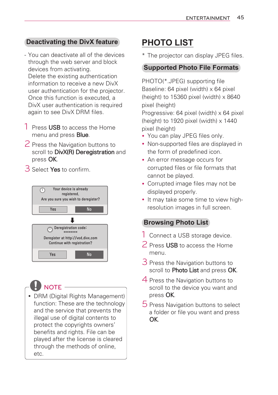 Photo list | LG HW301G User Manual | Page 45 / 70