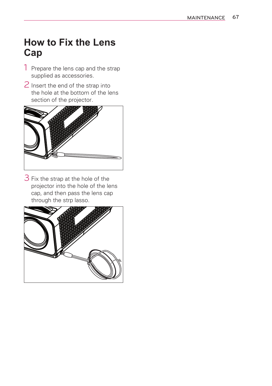 How to fix the lens cap | LG HW301G User Manual | Page 67 / 70