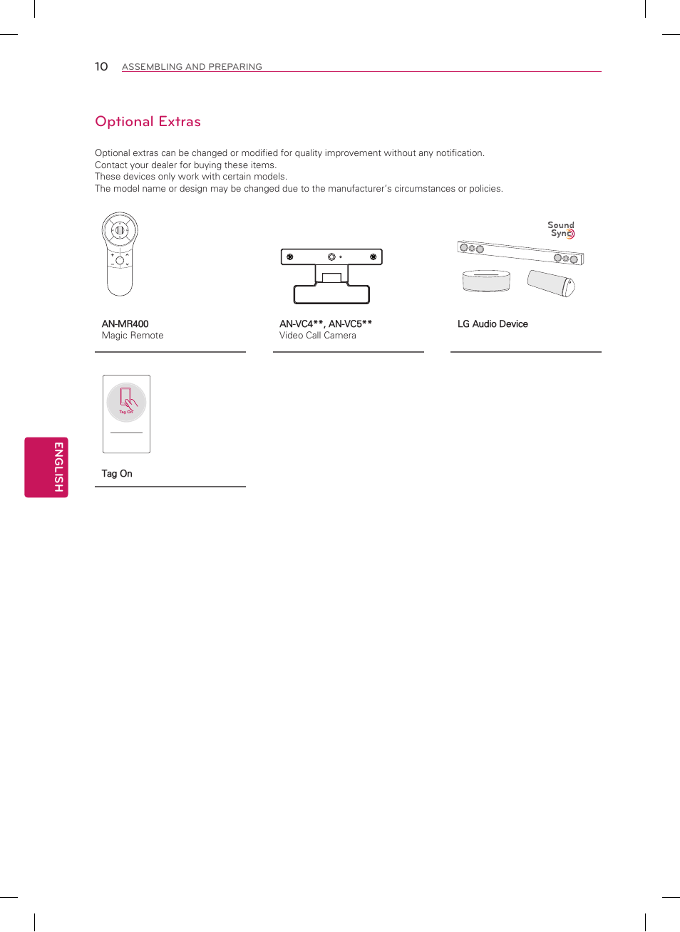 Optional extras | LG 42LN5700 User Manual | Page 10 / 52