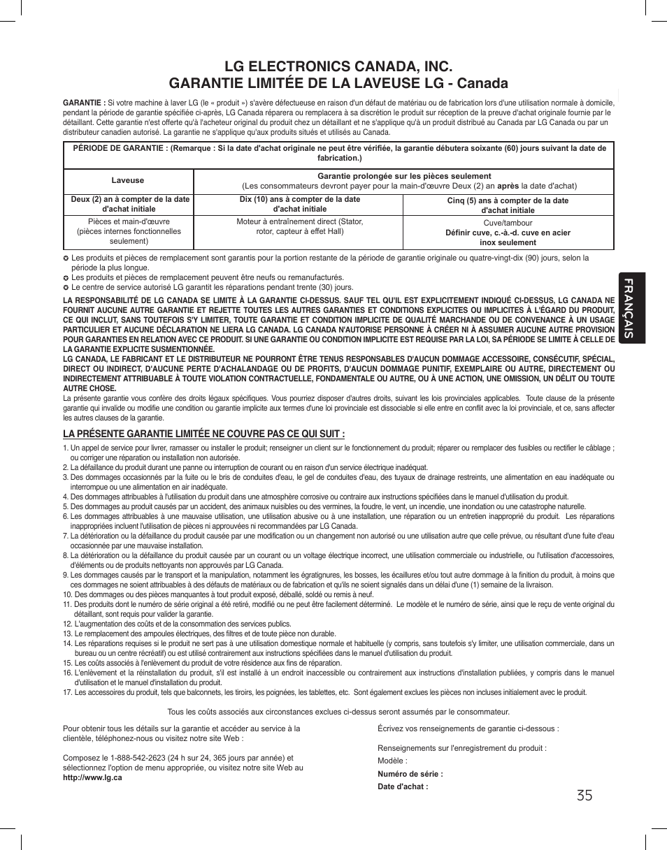 Français | LG LSWF388HVS User Manual | Page 107 / 108