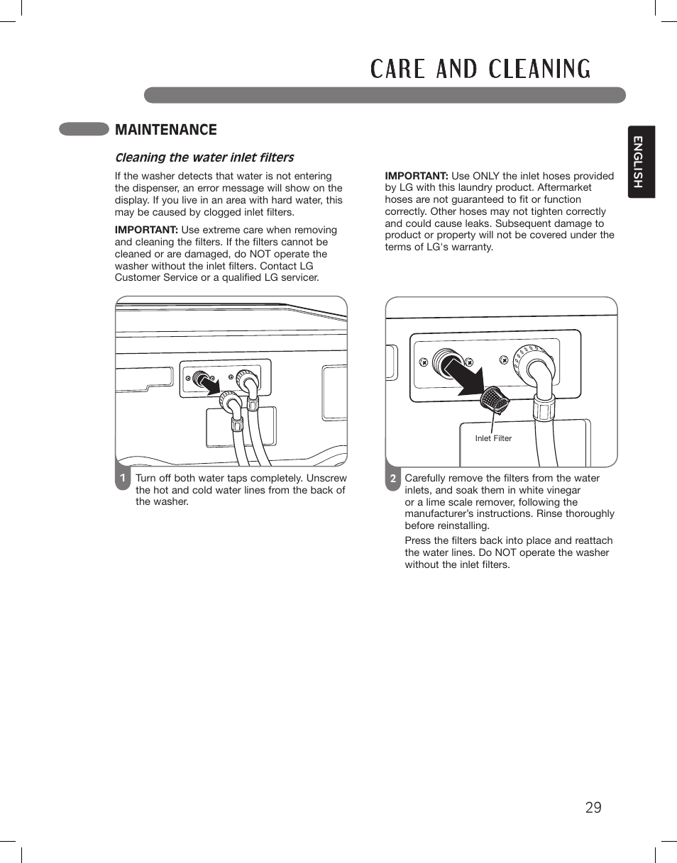 Maintenance | LG LSWF388HVS User Manual | Page 29 / 108