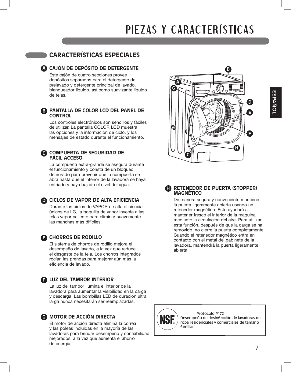 Características especiales | LG LSWF388HVS User Manual | Page 43 / 108