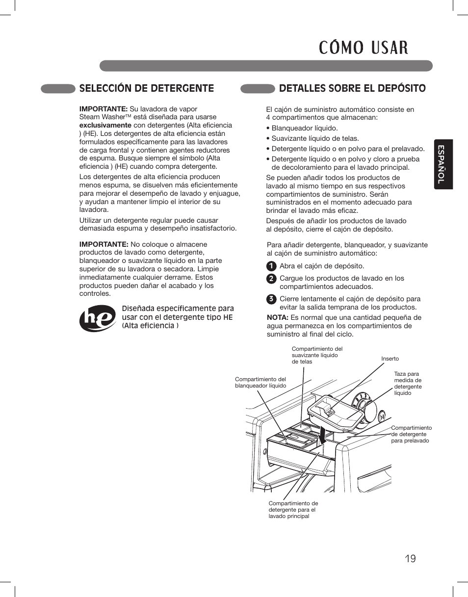 Selección de detergente detalles sobre el depósito | LG LSWF388HVS User Manual | Page 55 / 108