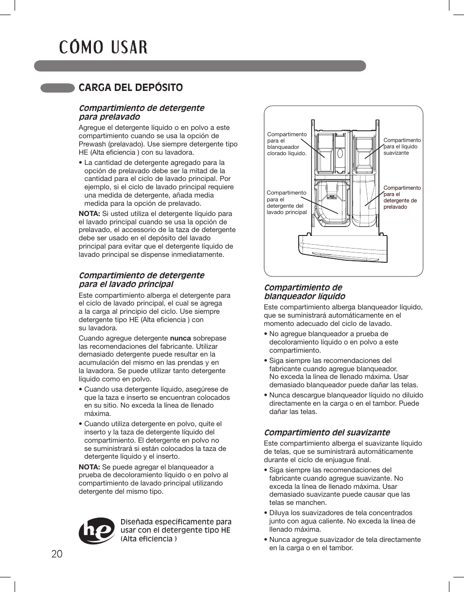 Carga del depósito | LG LSWF388HVS User Manual | Page 56 / 108