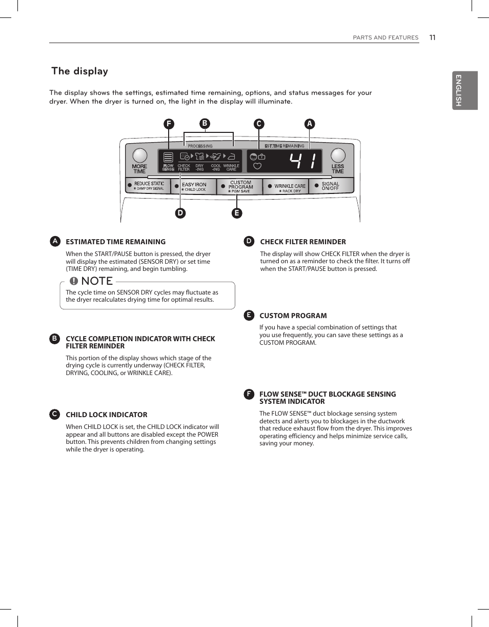 The display | LG DLEX3650V User Manual | Page 11 / 96