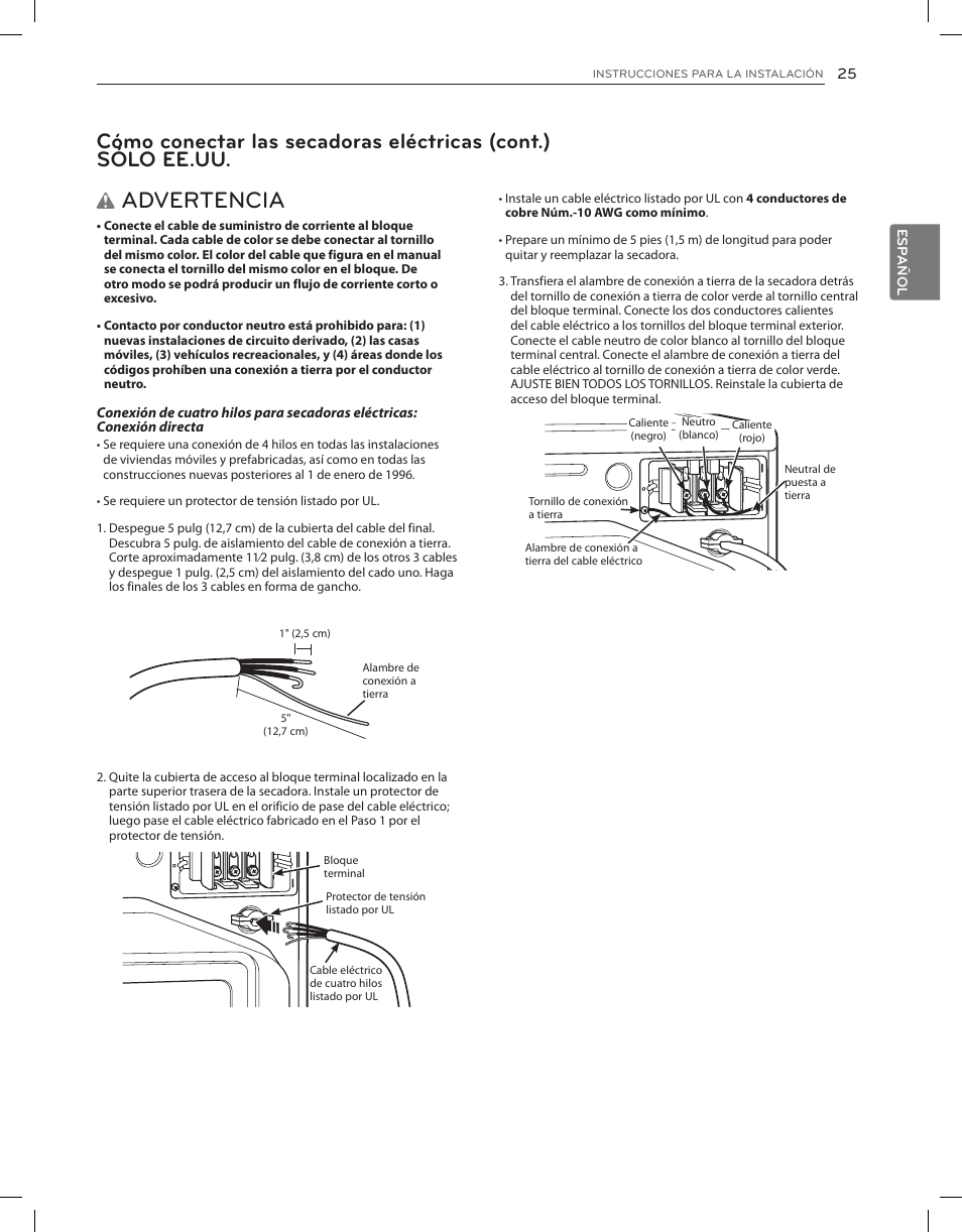 Advertencia | LG DLEX3650V User Manual | Page 71 / 96