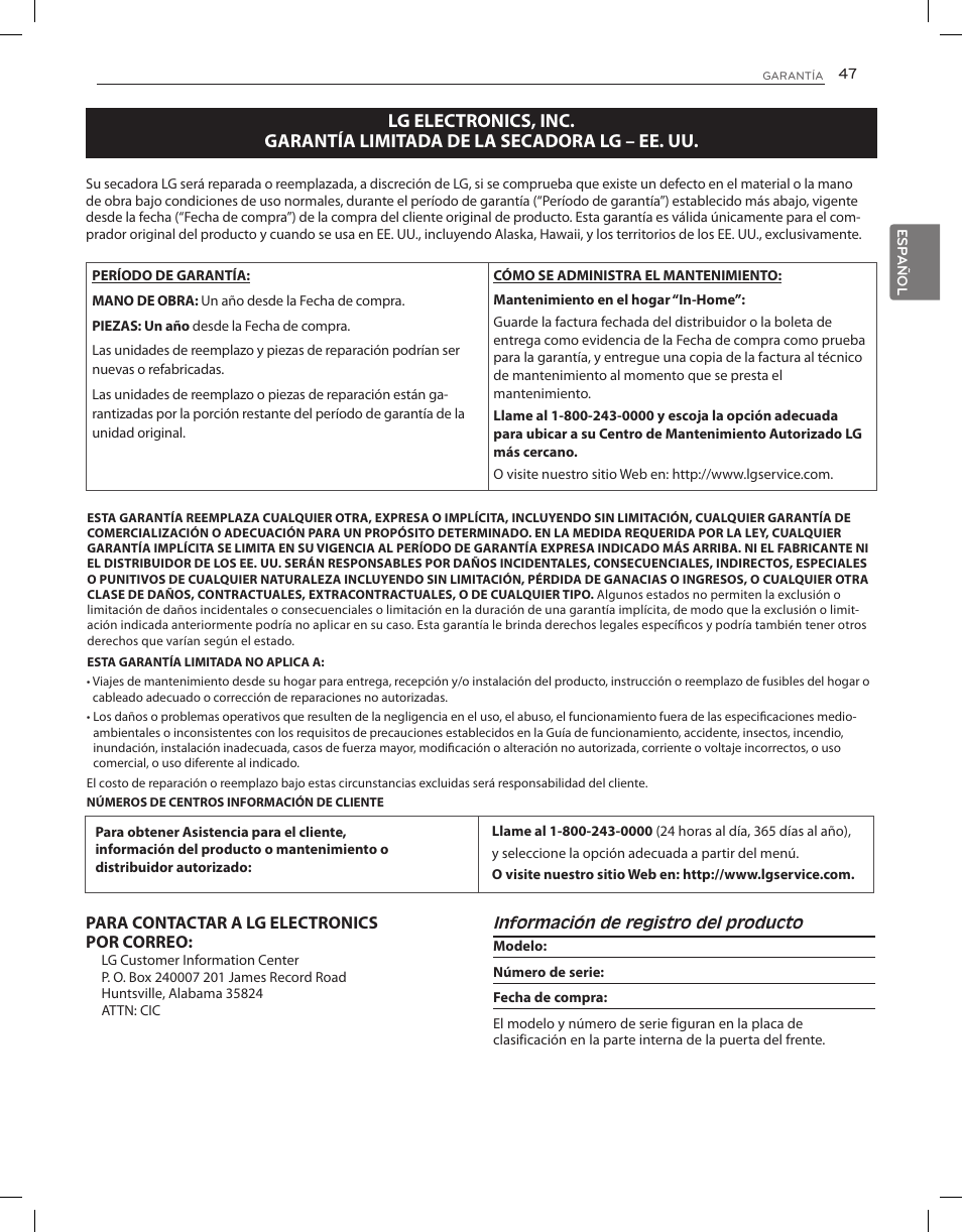 LG DLEX3650V User Manual | Page 93 / 96