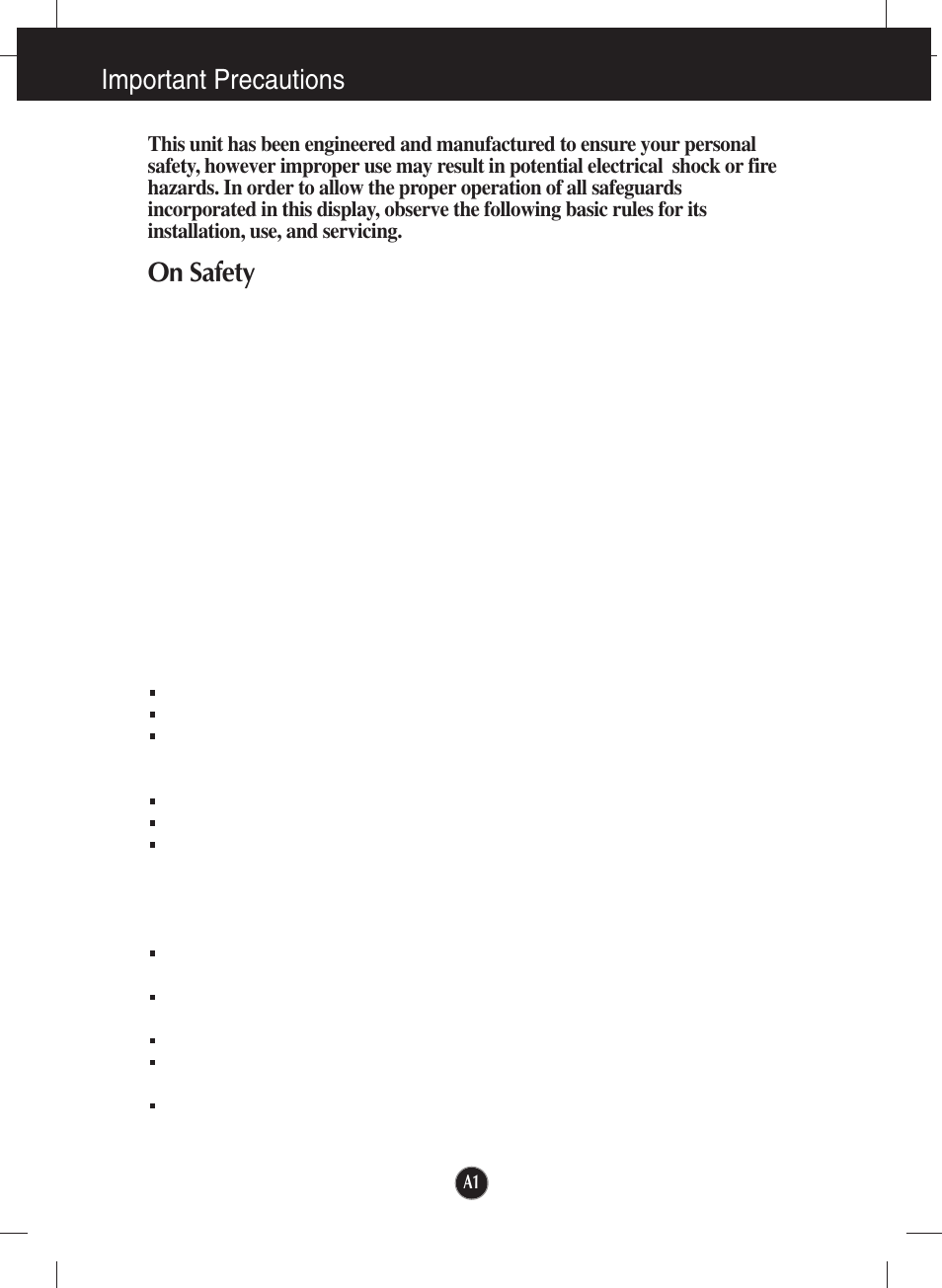 Important precautions, On safety | LG W1942TQ-BF User Manual | Page 2 / 25