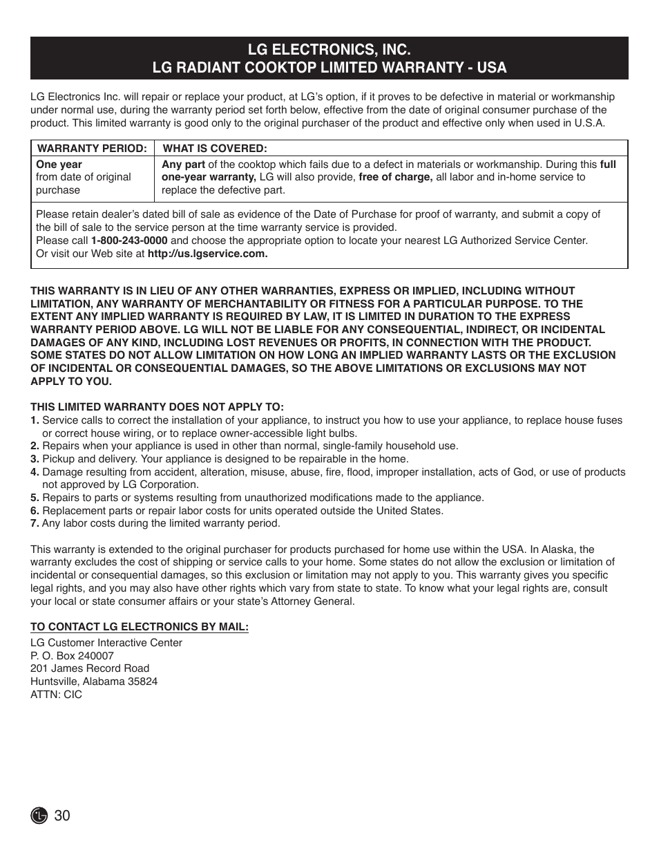 LG LCE3610SB User Manual | Page 30 / 33