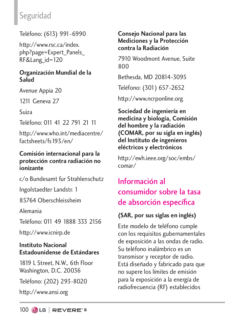 Seguridad | LG LGVN150S User Manual | Page 230 / 274