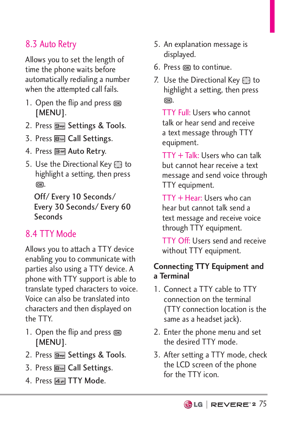 3 auto retry, 4 tty mode | LG LGVN150S User Manual | Page 77 / 274