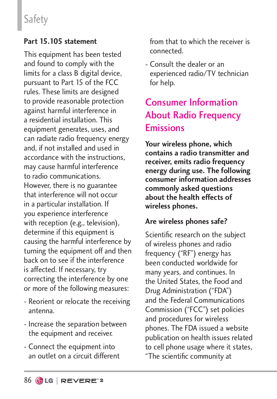 Safety | LG LGVN150S User Manual | Page 88 / 274