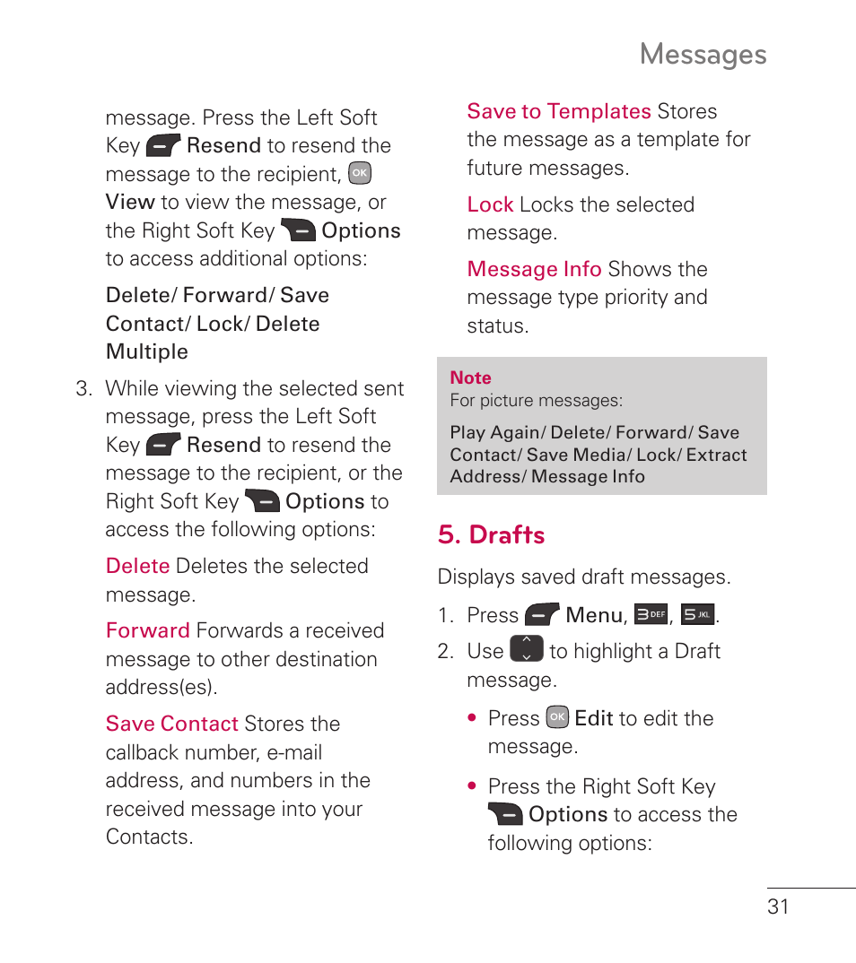 Drafts, Messages | LG LG236C User Manual | Page 33 / 64