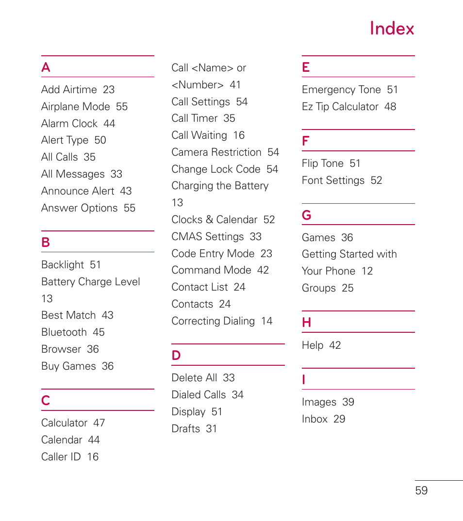 Index | LG LG236C User Manual | Page 61 / 64