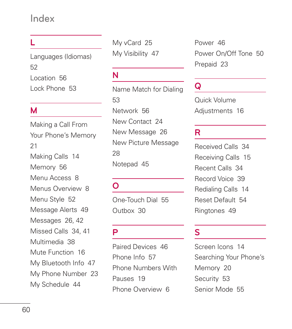 Index | LG LG236C User Manual | Page 62 / 64