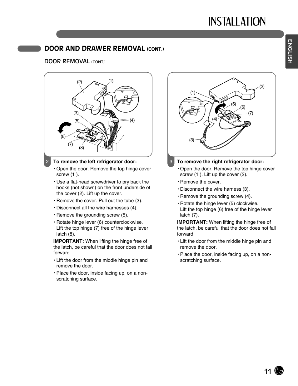 11 door and drawer removal | LG LMX25964SS User Manual | Page 11 / 43