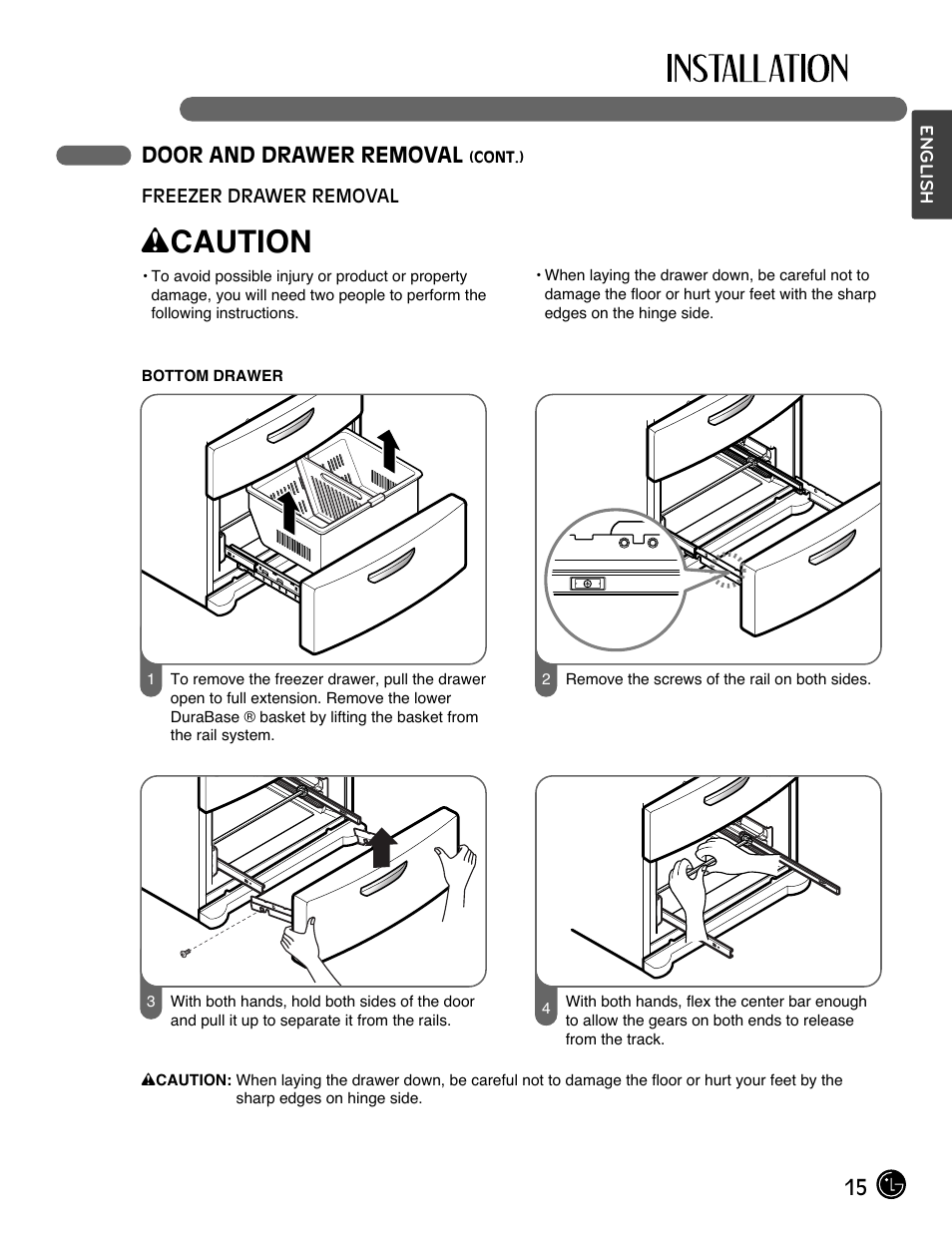 Wcaution, 15 door and drawer removal | LG LMX25964SS User Manual | Page 15 / 43