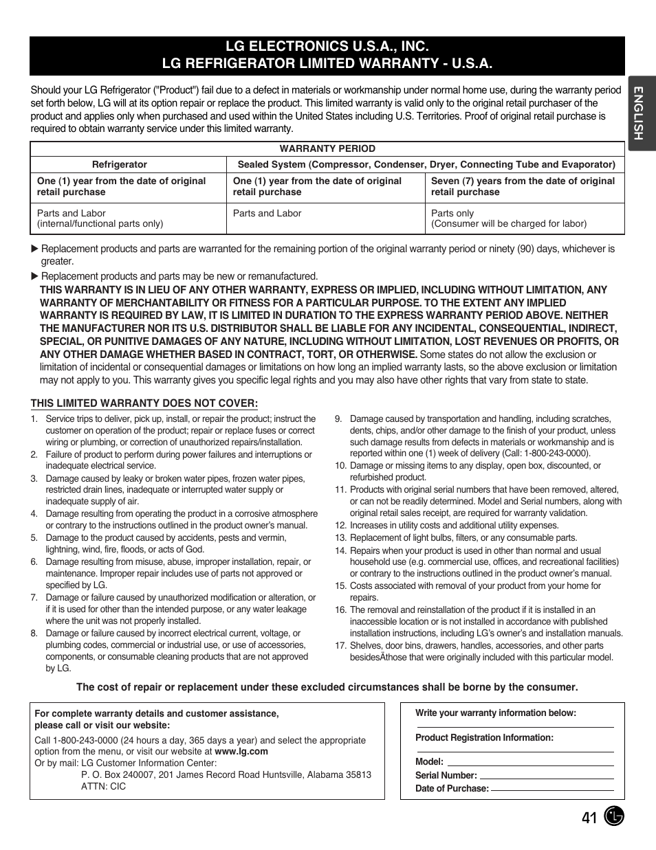 English | LG LMX25964SS User Manual | Page 41 / 43