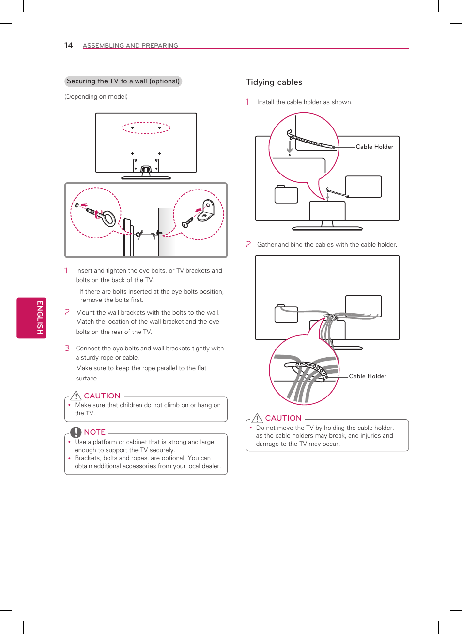 Tidying cables 1 | LG 50LN5100 User Manual | Page 14 / 48