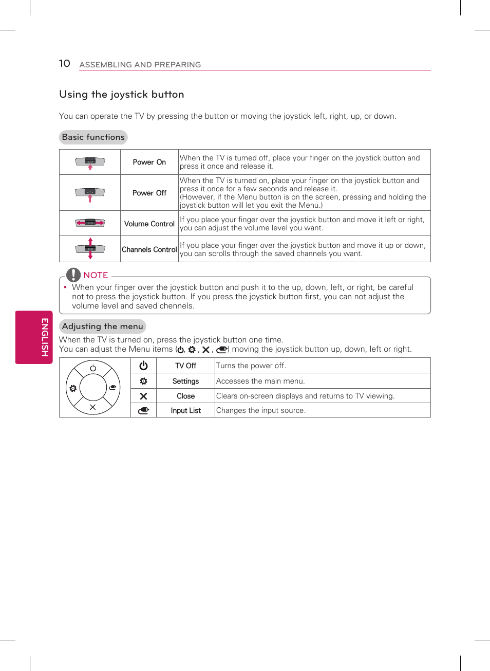 Using the joystick button | LG 60LB6100 User Manual | Page 10 / 24