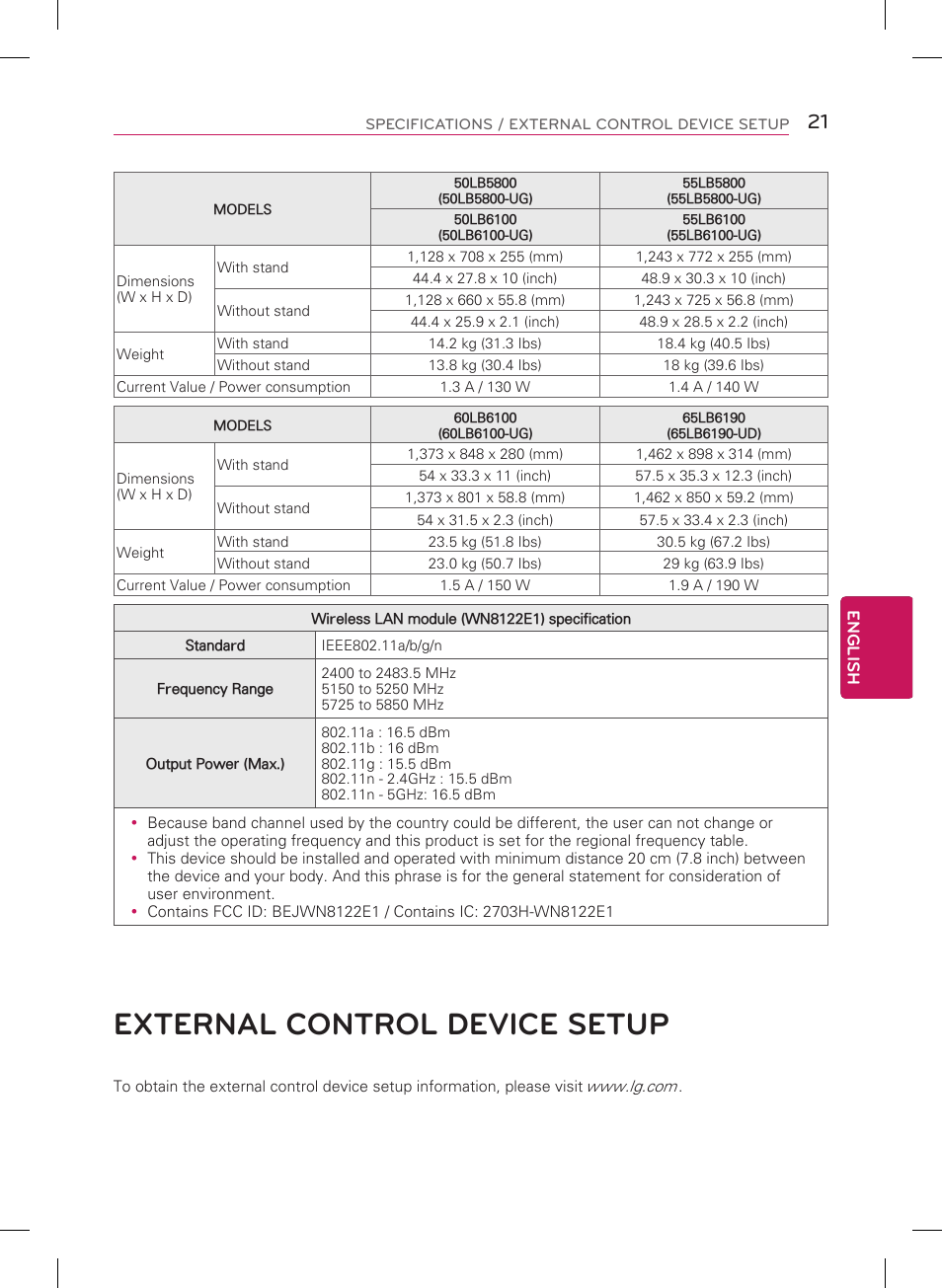 External control device setup | LG 60LB6100 User Manual | Page 21 / 24
